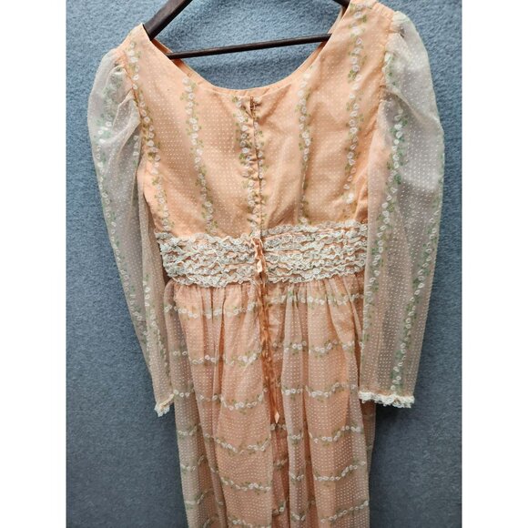 Vintage Peach & Lace Long Sleeve Dress - Picture 4 of 4